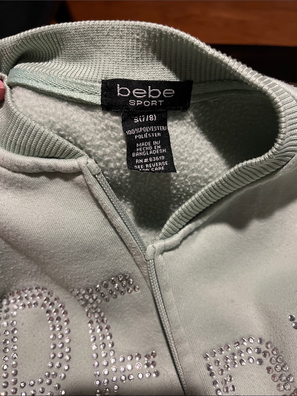 bebe Mint Rhinestone Logo Puffer Jacket - Picture 2 of 2